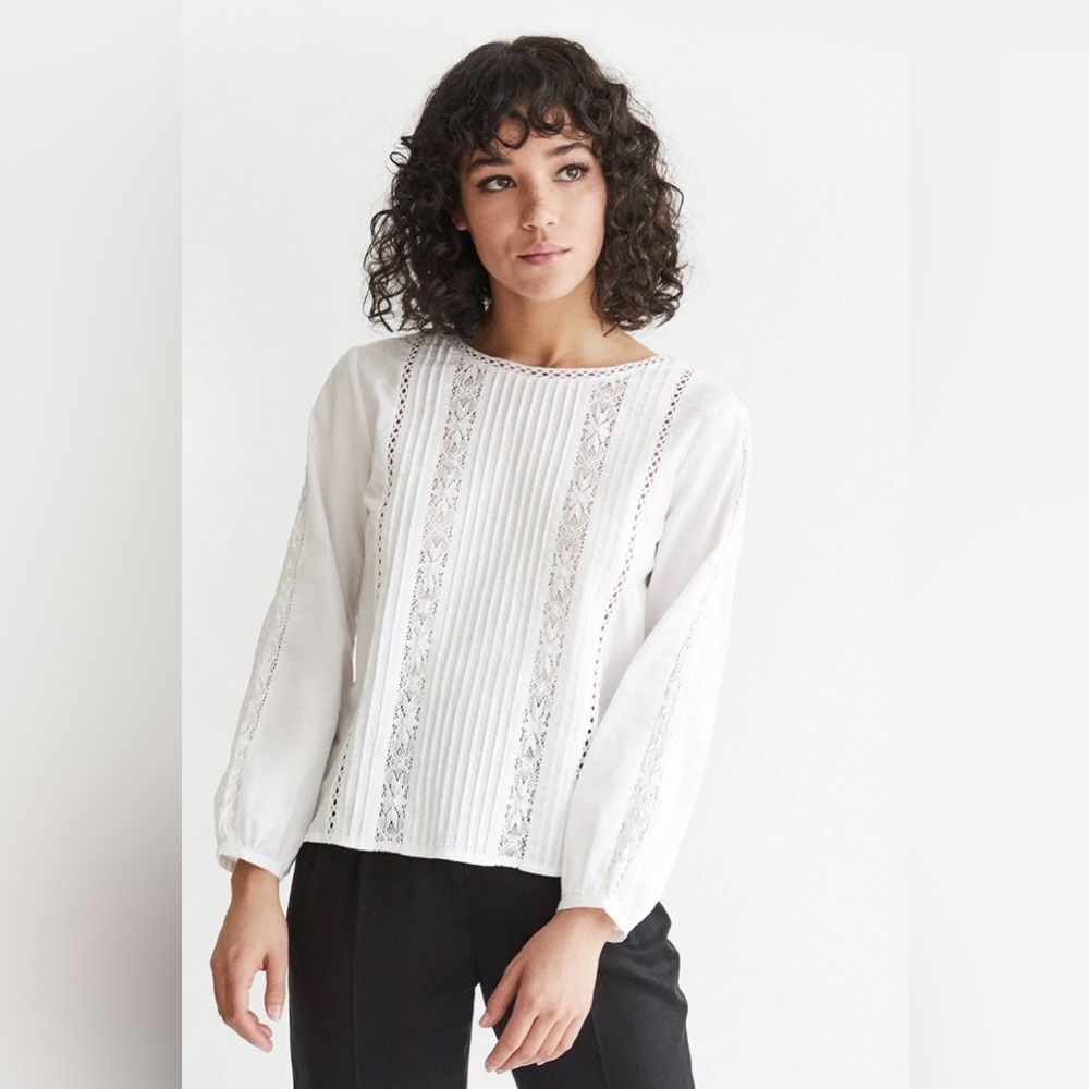 ISO White Lace Button Up Blouse by VETTA